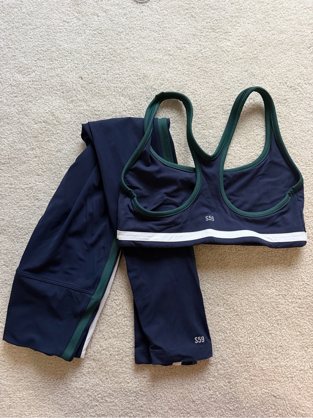 Splits59 Navy Sports Bra & Leggings with Forest Green Trim